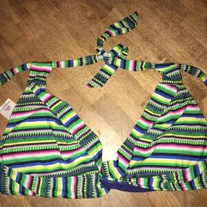 Mossimo Supply Co. Navy Bikini Top with Neon Stripes